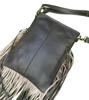 Klassy Cowgirl Leather Crossbody Bag with diamond pattern hair on cowhide and fringe #2